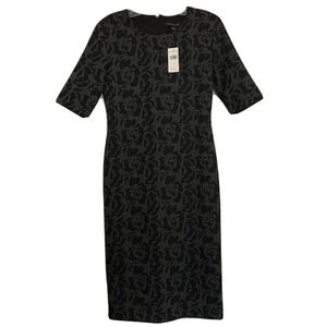 Banana Republic Metallic Floral Sheath Short Sleeve Knit Stretch Dress SZ 4 New